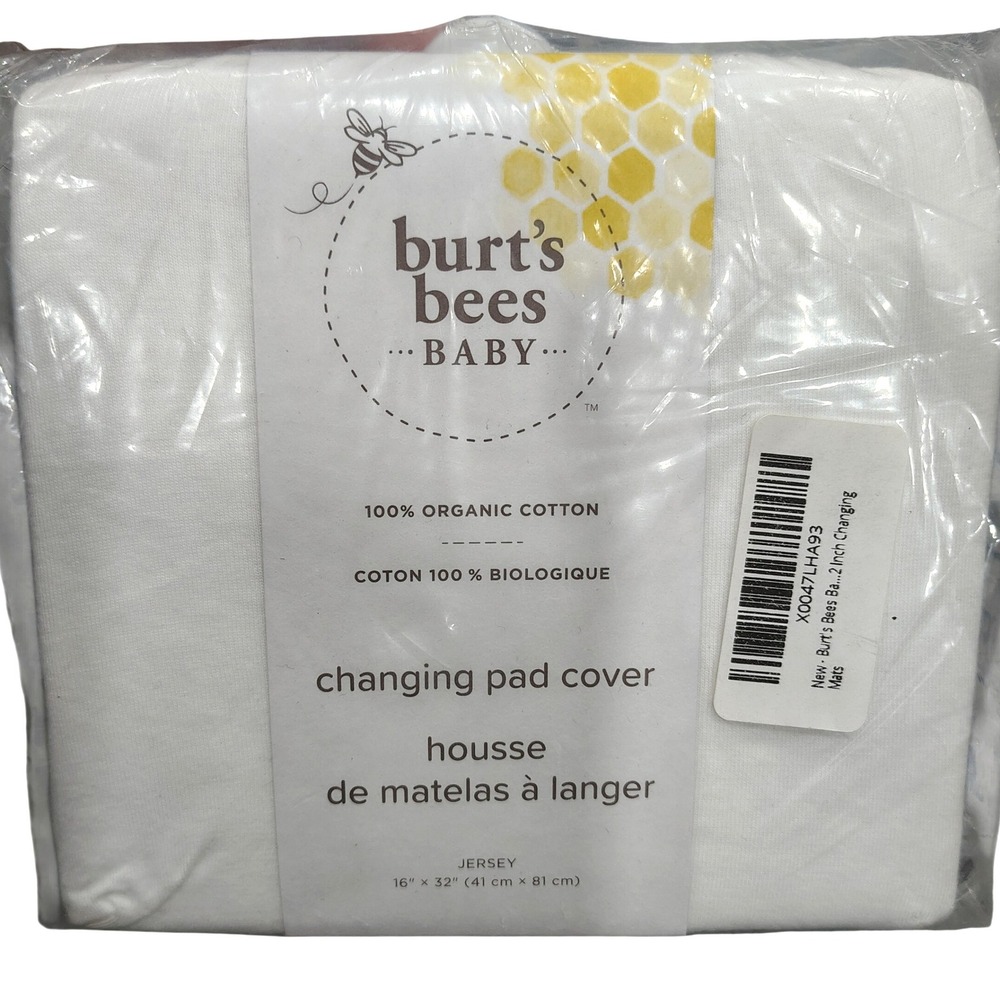 NEW Burt's‎ Bees Baby Organic Cotton Jersey Changing Pad Cover White Jersey Knit